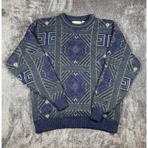 Vintage Adam Sloane Geometric Knit Sweater Mens XL Wool Blend Coogi Style